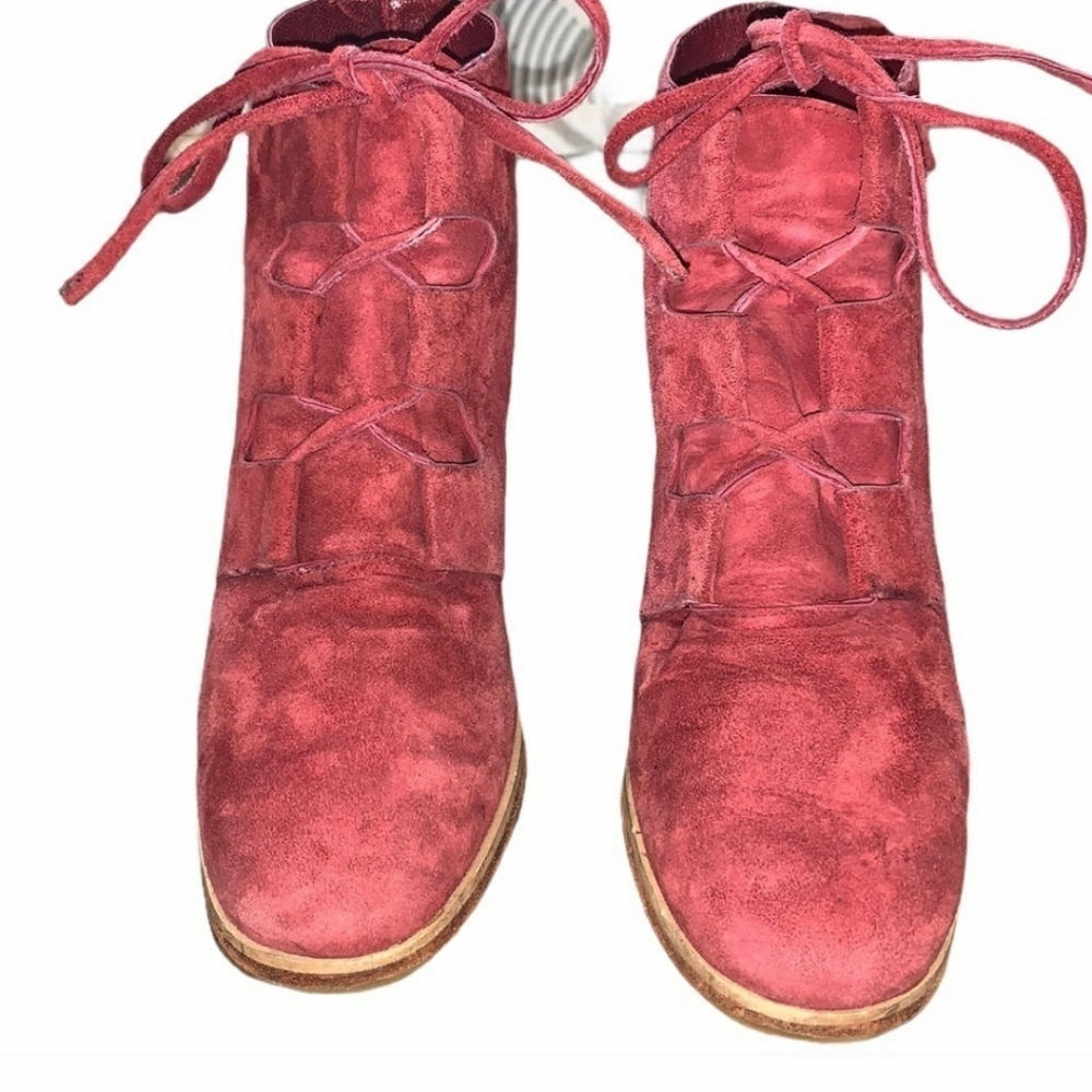 Rachel Comey Red Suede Lace Up Booties, 7